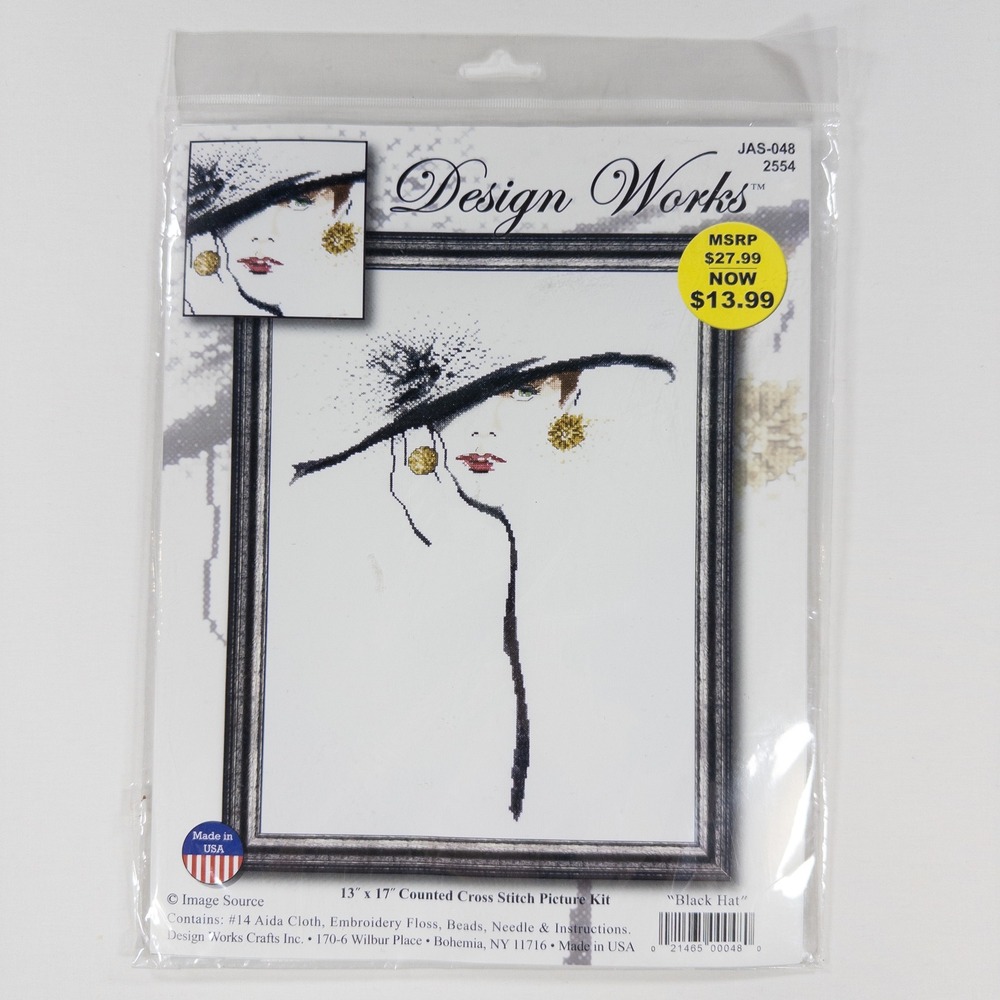 SEALED Vtg Design Works Black Hat Counted Cross Stitch Kit JAS-048 2554 Beads
